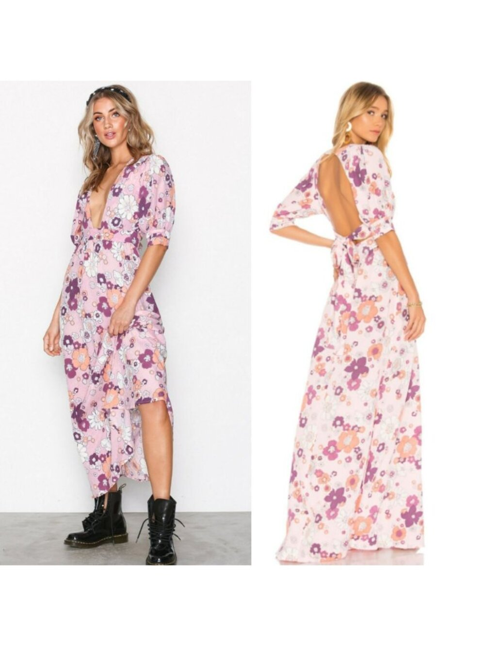 For Love & Lemons Pink Floral Maxi Dress